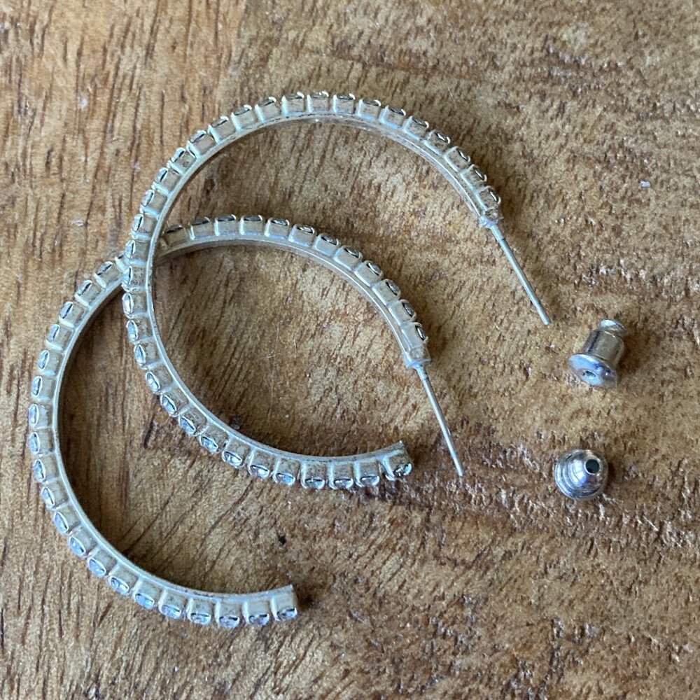 Silvertone Rhinestone Hoop Earrings - Picture 9 of 10